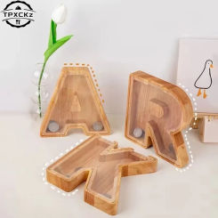 Twenty-six English Alphabet Moneybox Coin Money Piggy Bank Wooden Letter Saving Box Desktop Ornament Home Decor Crafts For Kids
