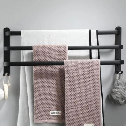 Towel Hanger Wall Mounted 30-50 CM Towel Rack Bathroom Aluminum Black Towel Bar Rail Matte Black Bathroom Fixture Towel Holder