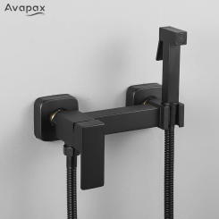 Avapax Brass Handheld Toilet Bidet faucet Black Bidet Sprayer Set Toilet Self Cleaning Hygienic Shower Hot Cold Water Mixer