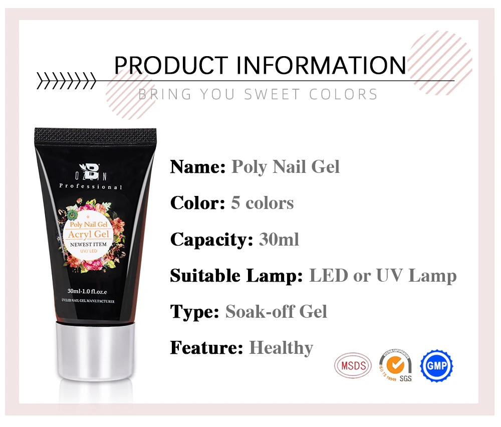 Description Picture 3 of itemBOZLIN 30ML Acrylic Gel Hema Free Poly Nail Gel Finger Extension Semi Permanent Fast Builder Hybrid Varnish UV Poly Nail Polish