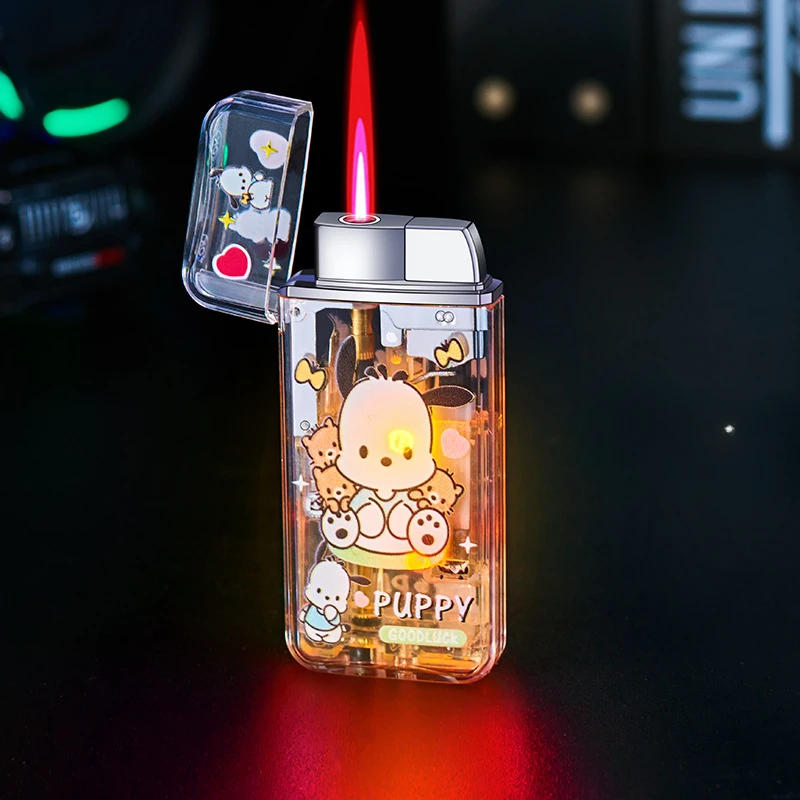 Description Picture 3 of itemNew LED Color Light Transparent Windproof Red Flame Lighter Cartoon Pattern Inflatable Lighter Smoking Accessories Men's Gifts