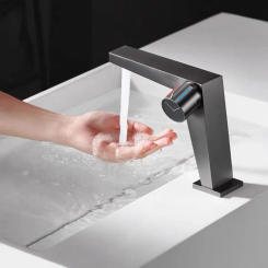 Bathroom Basin Faucet Brass Gray Knob Switch Deck Mounted Sink Mixer Tap Cold And Hot Dual Control Wash Basin Sink Tap