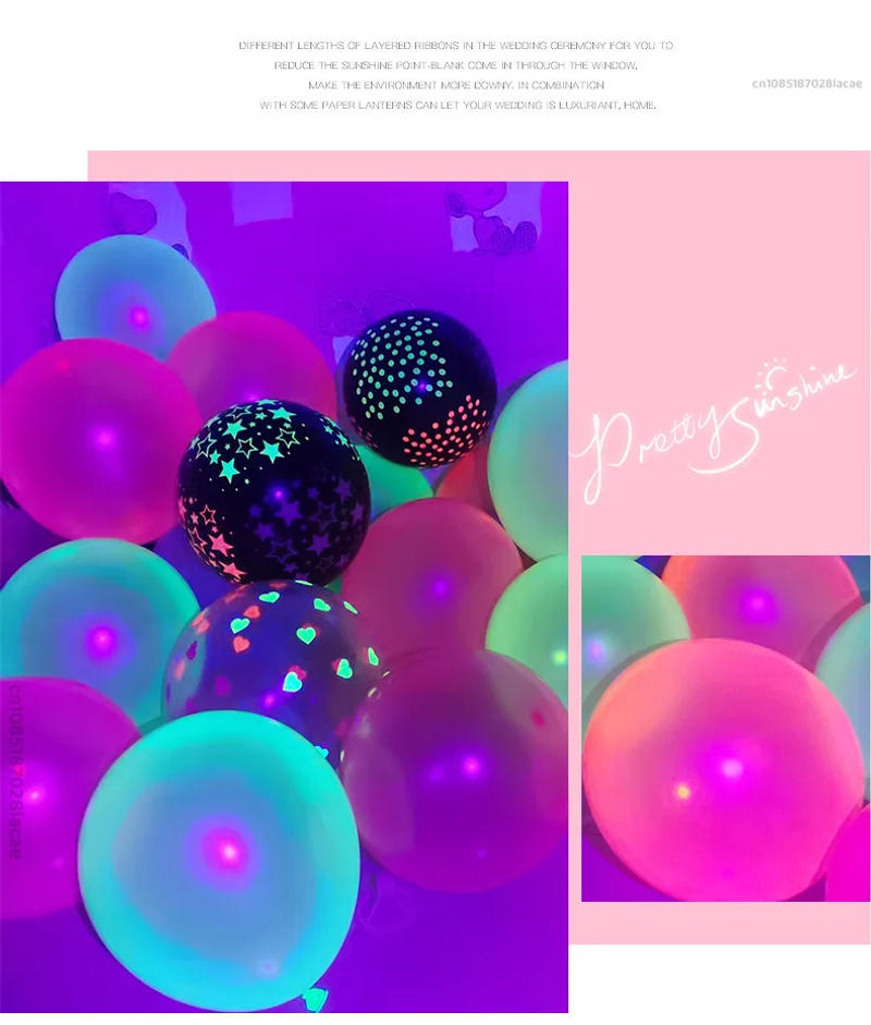 Description Picture 6 of item10Pcs 12Inch Fluorescent Balloons Neon Glow Latex Balloons Wedding Birthday Party Decor Glow Baloon Baby Shower Kids Gifts