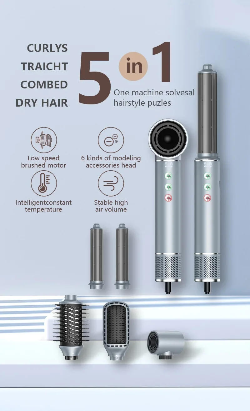 Description Picture 5 of item5 in 1 Hair Styling Professional Blow Dryer Multi Functional Hair Styling Brushless Motor Fast Drying Curlers Hair Styler