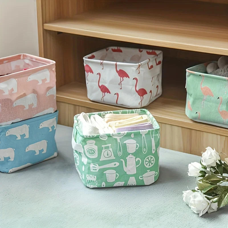 Description Picture 2 of item1pc Cotton Linen Fabric Waterproof Desktop Sundries Basket Storage Box Cosmetic Toy Organizer Underwear Socks Clothes Storagebag