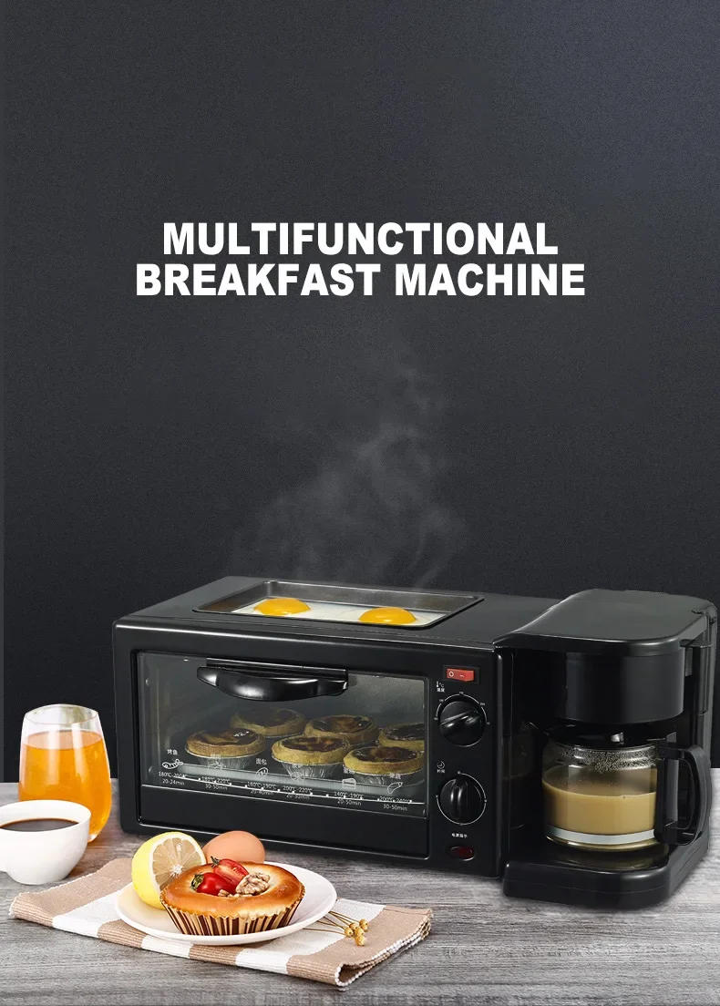 Description Picture 2 of itemHousehold Toaster 3 In 1 Breakfast Machine Multifunctional Drip Coffee Maker Household Electric Bread Pizza Frying Pan