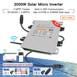 2000W Deye Inverter 4 MPPT Solar Microinverter Pure Sine Wave Grid Tie Smart Solar Inverter 20-60VDC Input IP65 WiFi PV System
