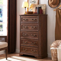 5-Drawers Dresser For Bedroom 48" Tall Wood Rustic Chest Of Drawers With Natural Texture Vintage Design 15.5"D x 31.2"W x 48"H