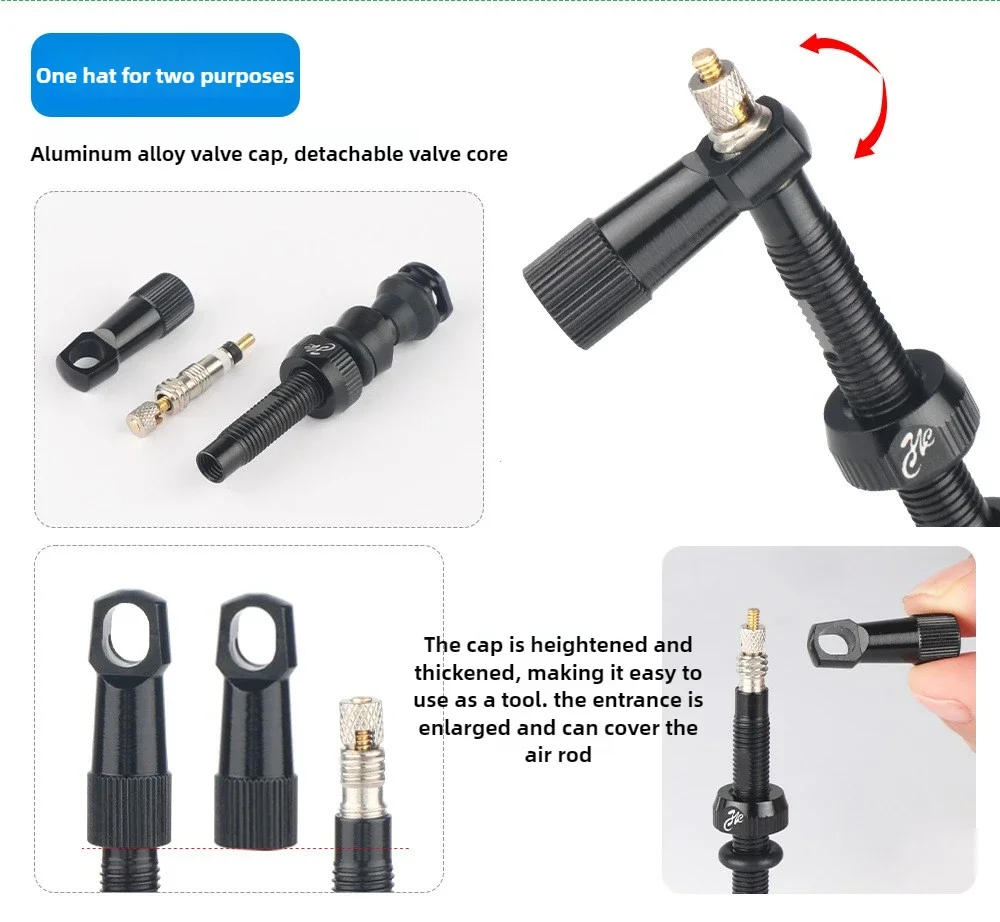 Description Picture 5 of itemBicycle Tubeless Tire Valve Carbon Rim Presta Valves 50 65 80mm F/V Nipple Detachable Brass Core W/Cap For MTB Bike Air Valve