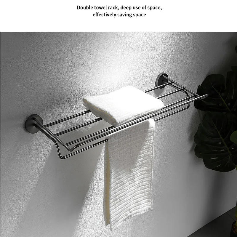 Description Picture 2 of itemGray Bath Towel Rack Stainless Steel Bathroom Shelf Bathroom Towel Rack Toilet Bathroom Hardware Pendant Set