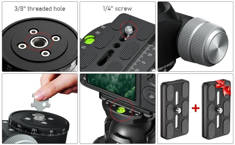 Description Picture 5 of itemEVUMO RX55 Low Center Gravity Tripod Ballhead Double Panoramic 55mm Ball Head add Quick Release Plate for Monopod DSLR Camera