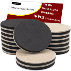 Furniture Sliders for Hardwood Floors 16 PCS - 3.5inch Sliders for Moving Furniture -Felt Furniture Pads for Hardwood Floors