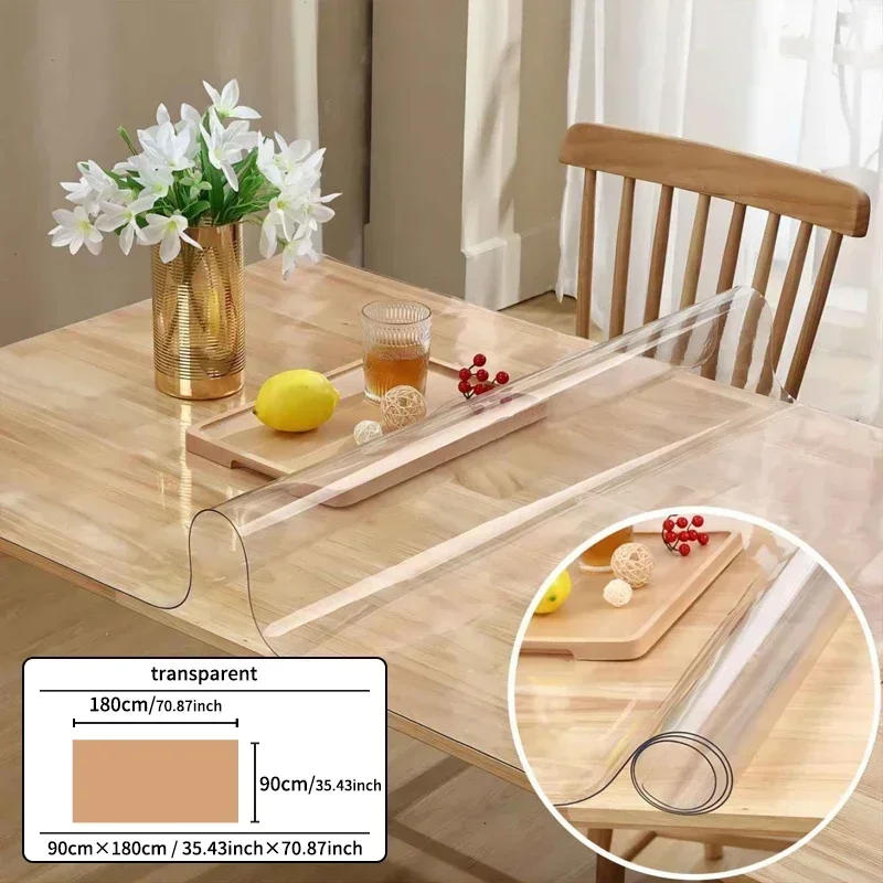 Description Picture 4 of itemSoft Glass Tablecloth Transparent PVC Table Cloth Waterproof Oil Proof Kitchen Dining Rectangular Table Cover Matte Clear