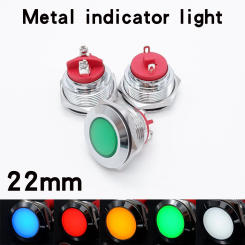 22mm LED Metal Indicator Lights Signal Pilot Lamp Screw/Pin Terminal Flat Head 3v 5v 6v 12v 24v 110v 220v Red Orange Blue Green
