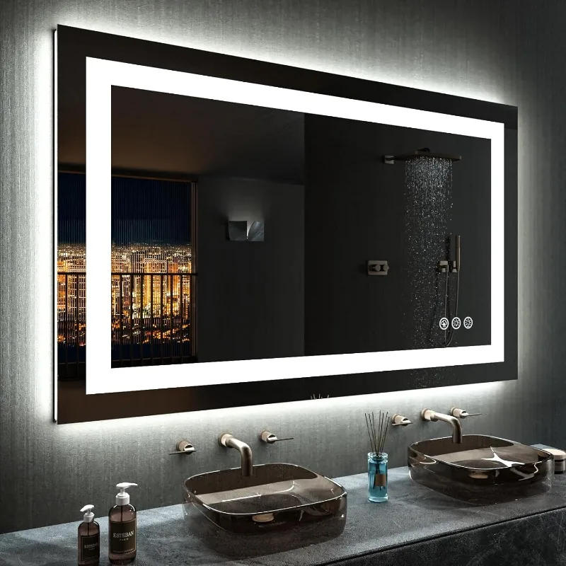 Description Picture 3 of item48"X28" LED Bathroom Mirror with Lights Anti-Fog Dimmable RGB Backlit + Front Lighted Bathroom Vanity Mirror for Wall
