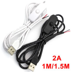 1.5m/1m USB 5V ON OFF Switch Power Supply Wire 501 Button USB Male to 2 Core Connection Cable 2A For LED Strip Lamp Bulb DIY