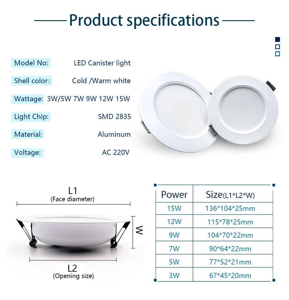 Description Picture 4 of itemLED Downlight Recessed Ceiling Spotlight AC 220V 3W 5W 7W 9W 12W 15W Round Ceiling Spots Lamp for Livingroom Kitchen Bathroom