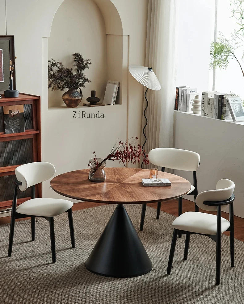 Description Picture 5 of itemSolid Wood Dining Table Retro Style Round Table Medieval House Home Apartment French Mesas De Comedor Black Walnut Living Room