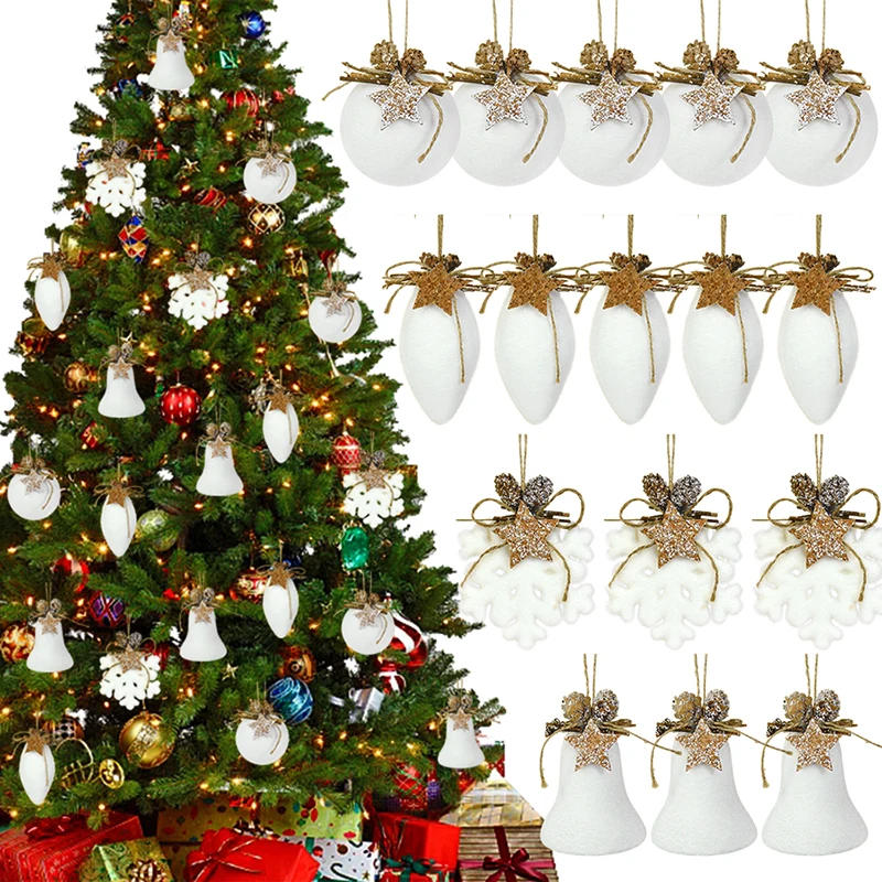 Description Picture 3 of item1/2pcs White Christmas Ball Snowflake Water Drop Bell Christmas Tree Hanging Pendants Ornament For Home Decor New Year Navidad