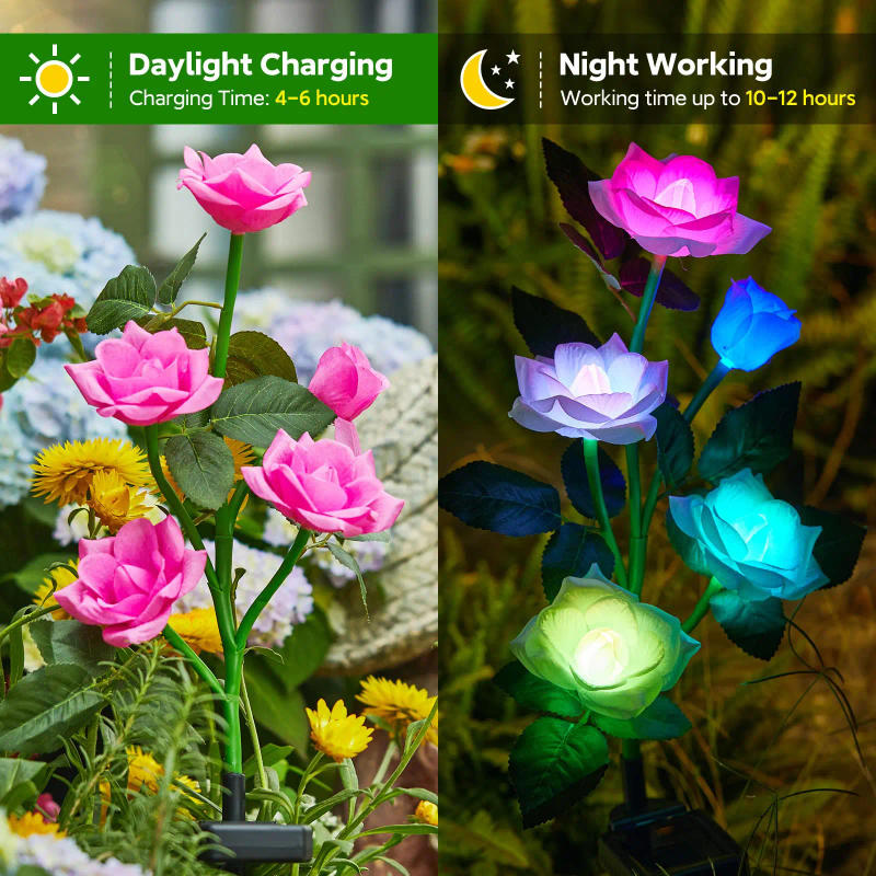 Description Picture 3 of itemSolar Garden Lights Outdoor Waterproof Decorative Solar Flower Light with 5 Roses 7 Color Changing for Patio Pathway Decoration