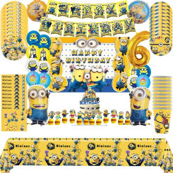 Miniones Kids Birthday Party Supplies Balloon Banner Backdrop Tableware Cake Topper Party Decoration Baby Shower