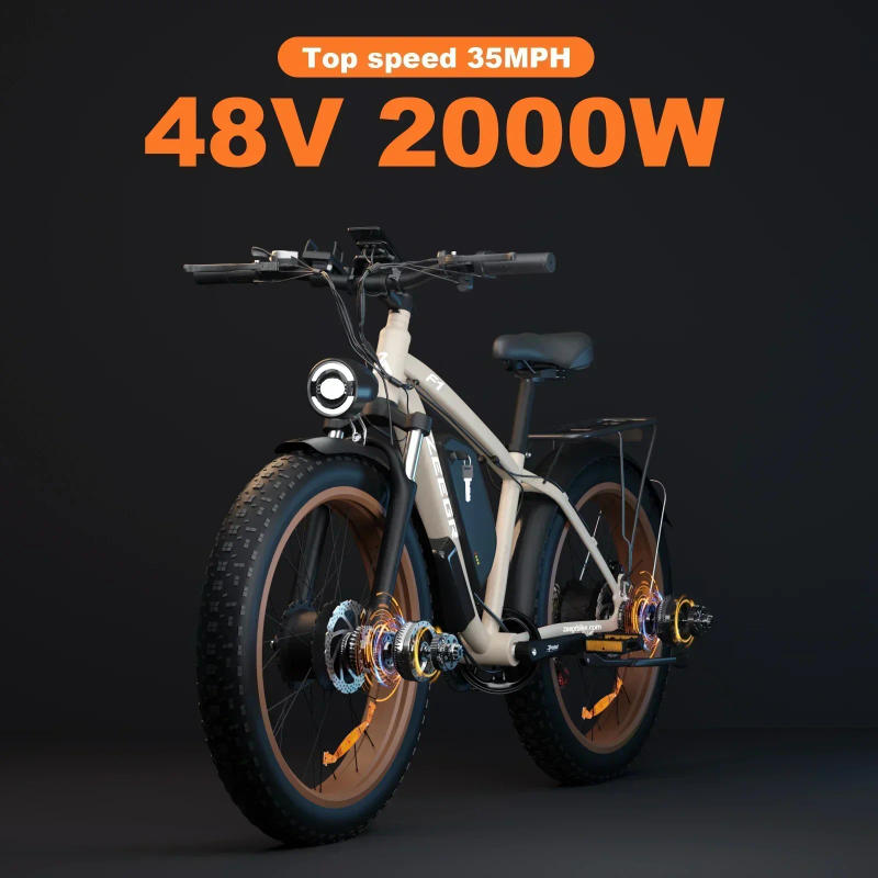 Description Picture 6 of itemElectric bike F1 2000w Dual Motor 48V 22AH battery Adult Electric Bicycle 26inch tire Hydraulic brake Snow beach Mountain E bike