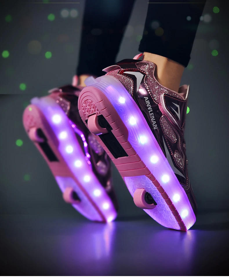 Description Picture 3 of itemKids Roller Shoes Removable Wheel Lights Roller Skate Shoe Boys Girls Casual Sneakers Usb Charge LED Flashing Child Sports Shoes