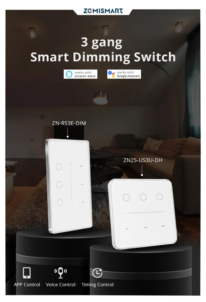Description Picture 2 of itemTuya Zigbee Dimmer Switch 3 Gang Smart Wall Light Switch Touch Panel Percentage Adjustment Brightness Alexa Google Home Control