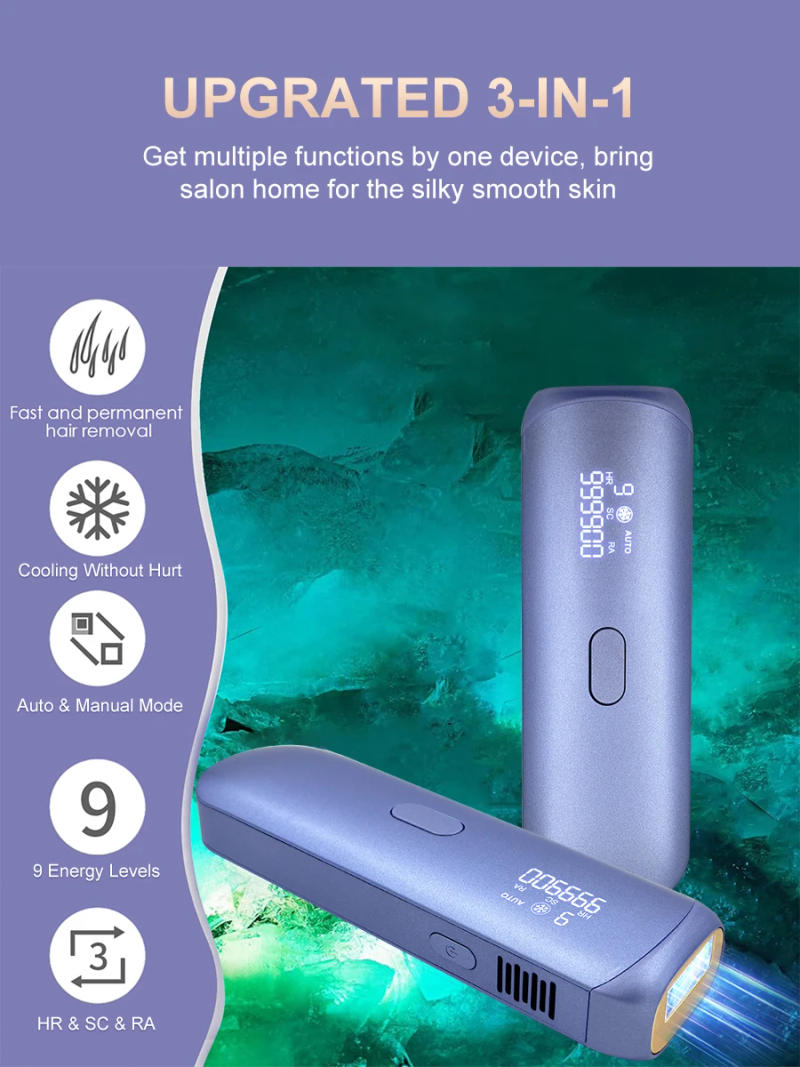 Description Picture 2 of item3in1 Portable Laser Hair Removal for Women Cooling Rejuvenation Acne Remove Permanent Bikini Trimmer Free Shipping IPL EpFilator