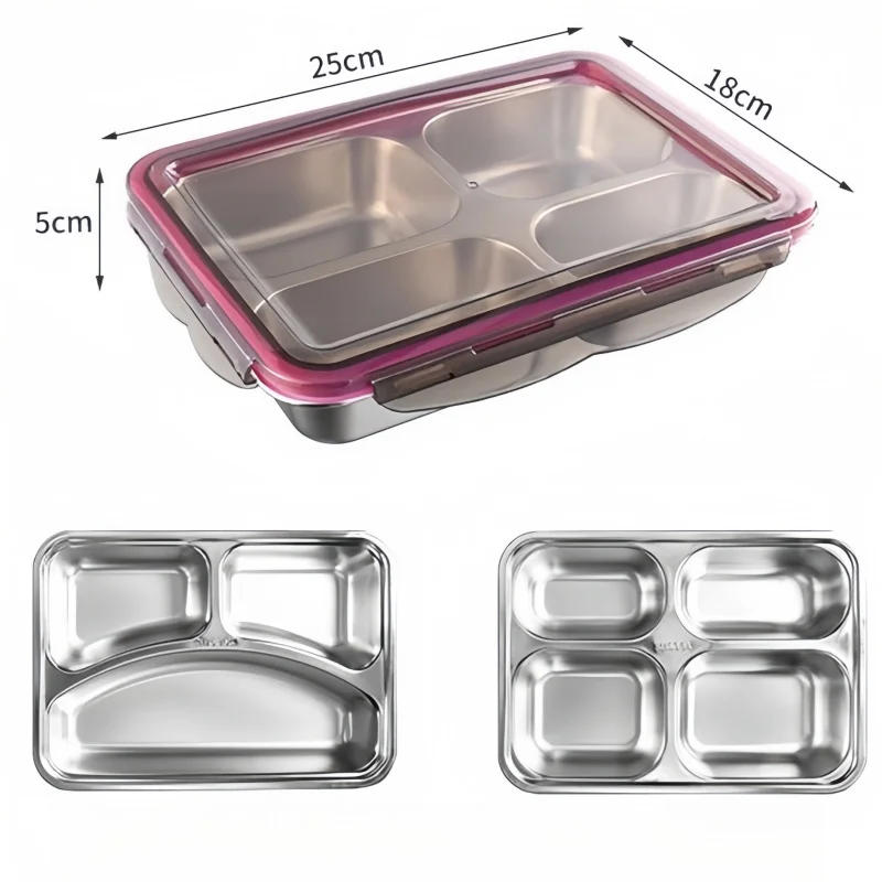Description Picture 5 of item3/4 Divided Lunch Box Stainless Steel Bento Box Insulated Lunch Box For Kids Students Kitchen Food Storage Containers