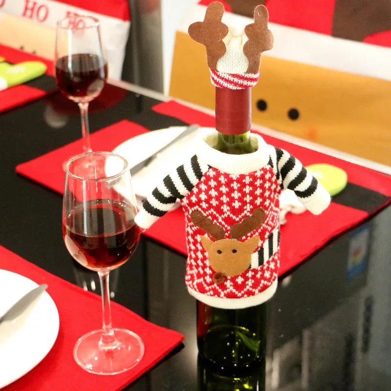 Description Picture 3 of itemWine Bottle Dress 2Pcs Christmas Wine Bottle Cover Santa Bottle Cap Table Decor Party Gift