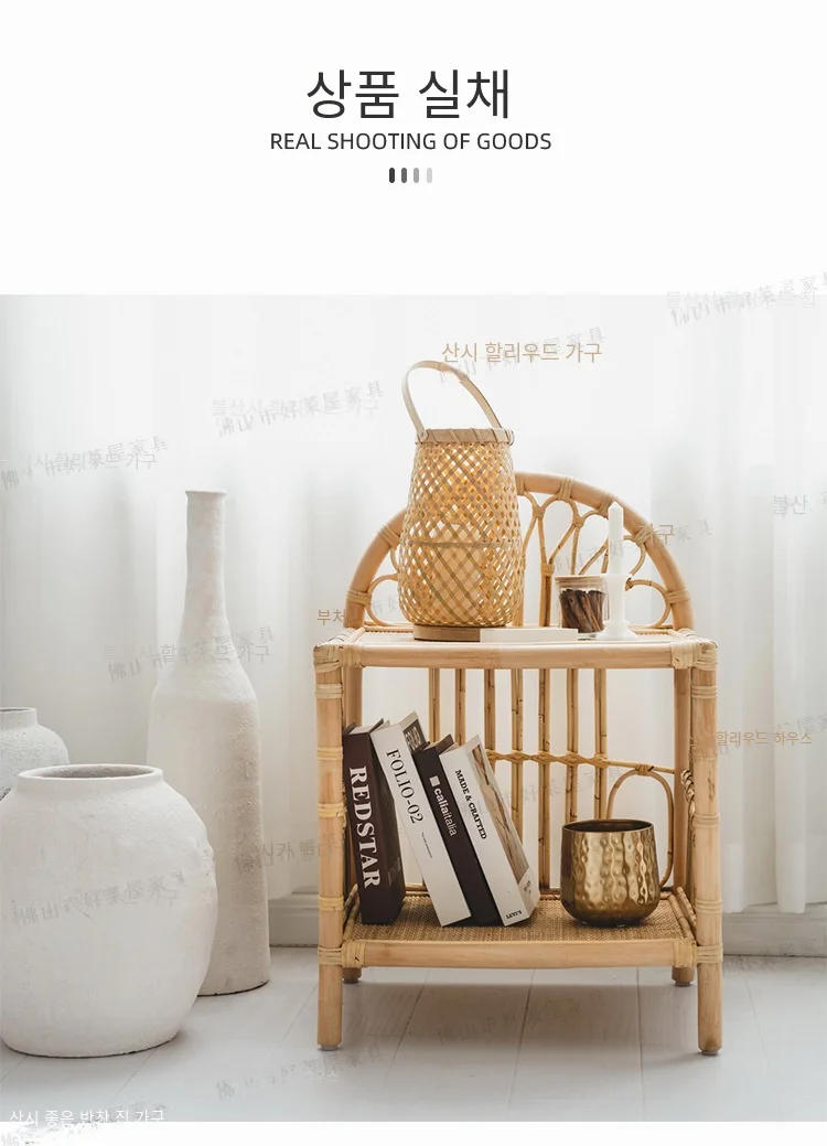 Description Picture 4 of itemSimple Rattan Woven Coffee Table Bedroom Sofa Side Table Natural Indonesian Rattan Bedside Table Flexible Mobile Room Desks