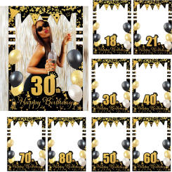 Black Gold Glitter Adult Birthday Photo Booth Frame 18th 21th 30th 40th 50th 60th Birthday Party anniversary Photobooth Props