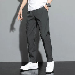 Men Straigtht Pants Soft Breathable Mid Waist Casual Trousers Quick Dry Loose Pockets Male Pants Solid Color Men Long Trousers
