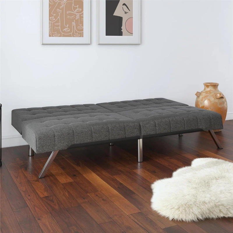 Description Picture 4 of itemFuton With Chrome Legs Grey Linen sofa set living room furniture Split back design provides multiple positions including