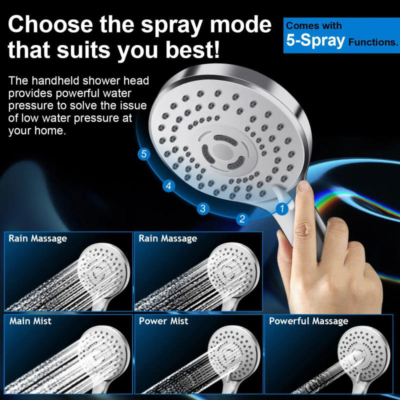 Description Picture 4 of item8/10Inch Bathroom Shower Set Adjustable High Pressure Shower System with 5mode Hand Showerhead Stainless Steel Shower Faucet Set