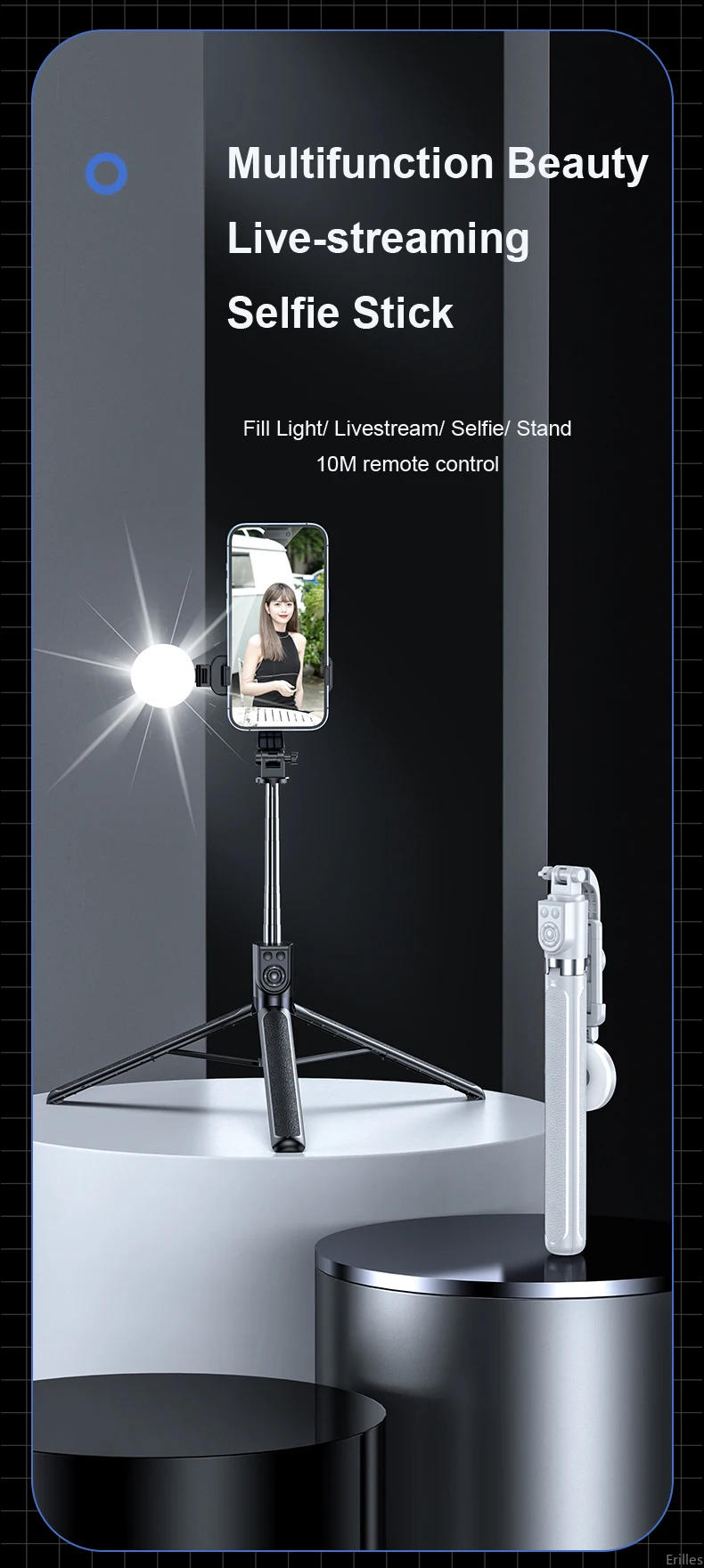 Description Picture 2 of item1.75M Rechargeable Long Extended Bluetooth Wireless Selfie Stick Live Broacast Stream Stand Holder Tripod Foldable Smartphones