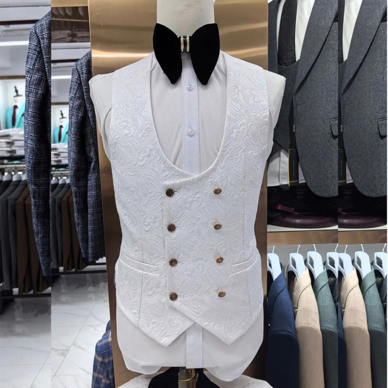 Description Picture 4 of itemSlim Fit Wedding 3 Piece Jacket Pants Vest Full Sets Black Shawl Lapel One Button Elegant Groomsmen Luxury Men's Suits Blazer