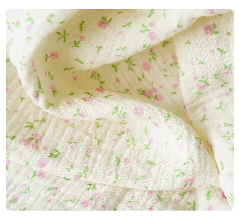 Description Picture 2 of item135x50cm Double Cotton Gauze Fabric For DIY Sewing Pajamas Cute Little Floral Pattern Soft Breathable Texture Half a Meter