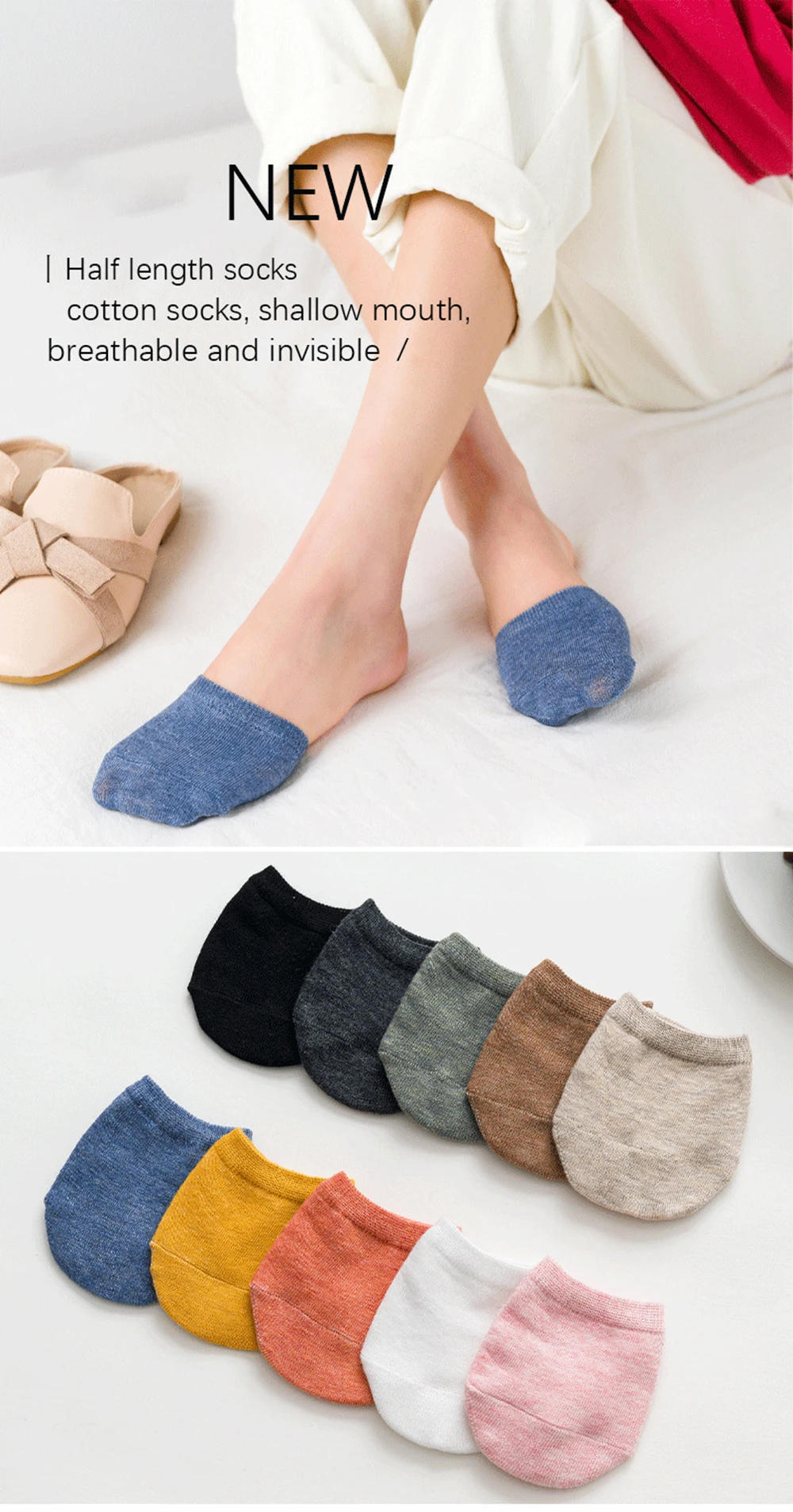 Description Picture 2 of item1Pair Women Summer Forefoot Half Foot Toe Cover Socks Invisible No Show Female Breathable Cotton Socks Candy Color