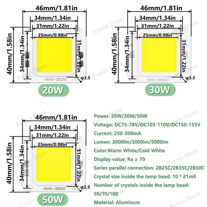Description Picture 5 of itemLED Chip SMD 20W 30W 50W High Voltage DC75-78V DC105-110V DC150-155V Projection Lamp Tower Chandelier Light Source Accessories