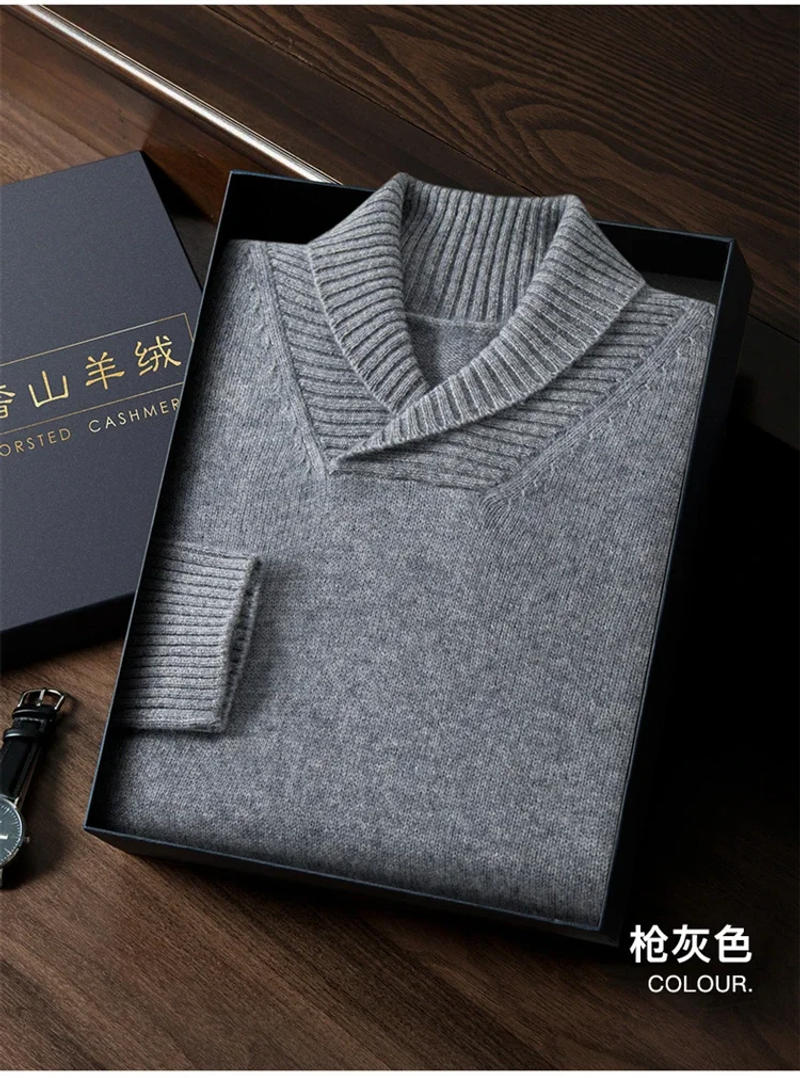 Description Picture 5 of item100% Goat Cashmere Sweater Men's V-Neck Pullover Solid Color Knitting Warm Autumn And Winter Business Casual Shirt Top