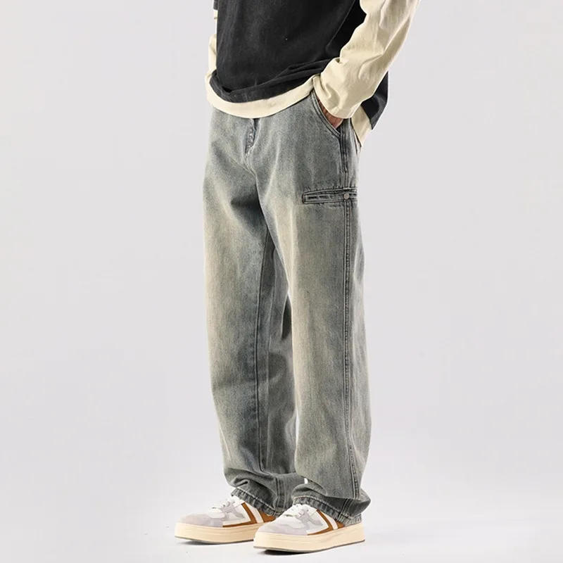 Description Picture 5 of itemKorean Fashion New in Denim Mens Pants Solid Color Wide Leg Straight Bottoms Loose Jeans Streetwear Men Clothes Y2k