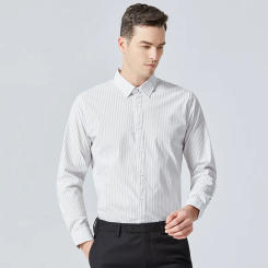 Men's Non-iron Slight Strech Striped Dress Shirt Without Pocket Long Sleeve Wrinkle Free Regular-fit Business Office Shirts