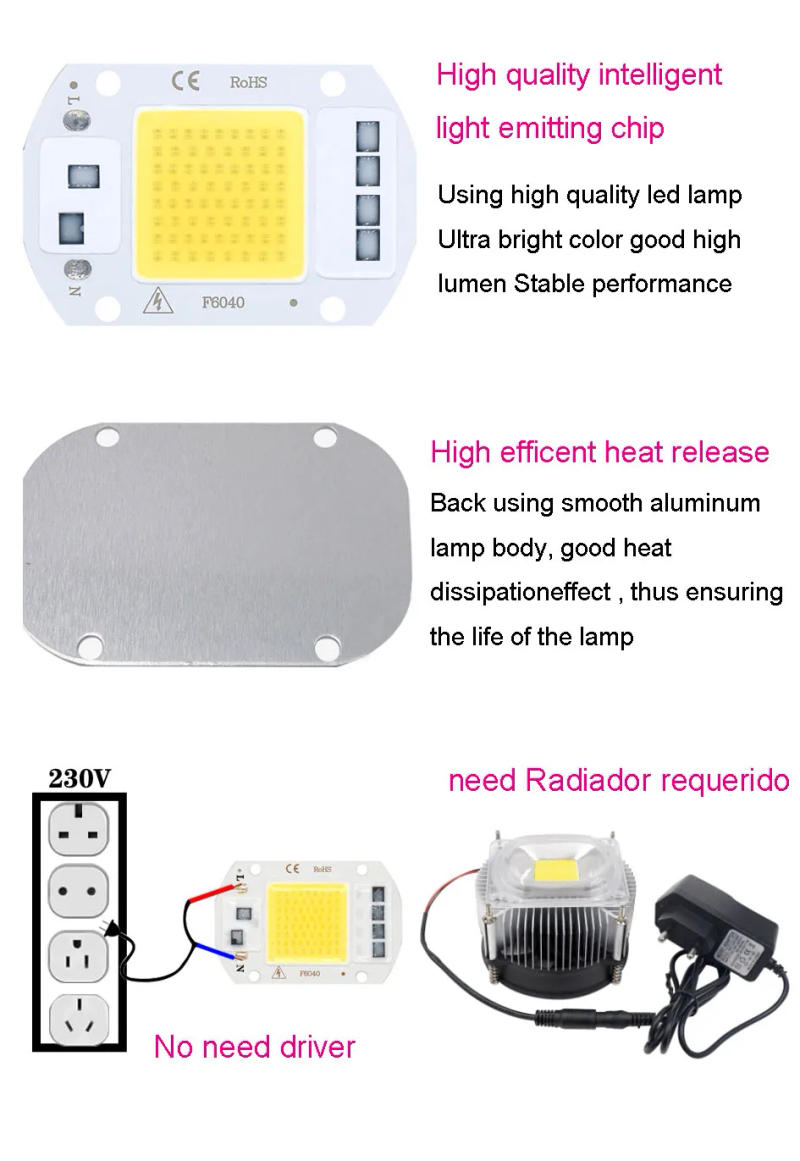 Description Picture 4 of item6Pcs LED Lamp Chip Diode Grow Plant Light AC220V 10W 20W 30W 50W LED Beads Lamp Box Full Spectrum No Need Driver For Spolighting