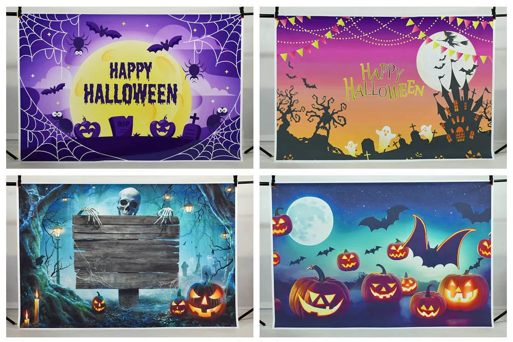 Description Picture 2 of itemMOON.QG Halloween Photography Backdrop Children Party Photocall Pumpkins Lantern Ghost Photobooth Backgrounds Photo Studio Props