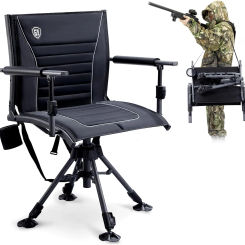 Silent Swivel Hunting Chair for Blinds, Adjustable Folding Hunting Seats for Outdoor Activities, Fishing, Support 300lbs, Black