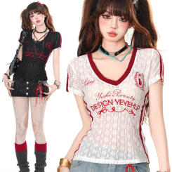 Gothic Y2K Crop Top Women's Punk T-Shirt Harajuku Style Subculture T Shirt Vintage Clothing Print Streetwear Emo Summer Tees