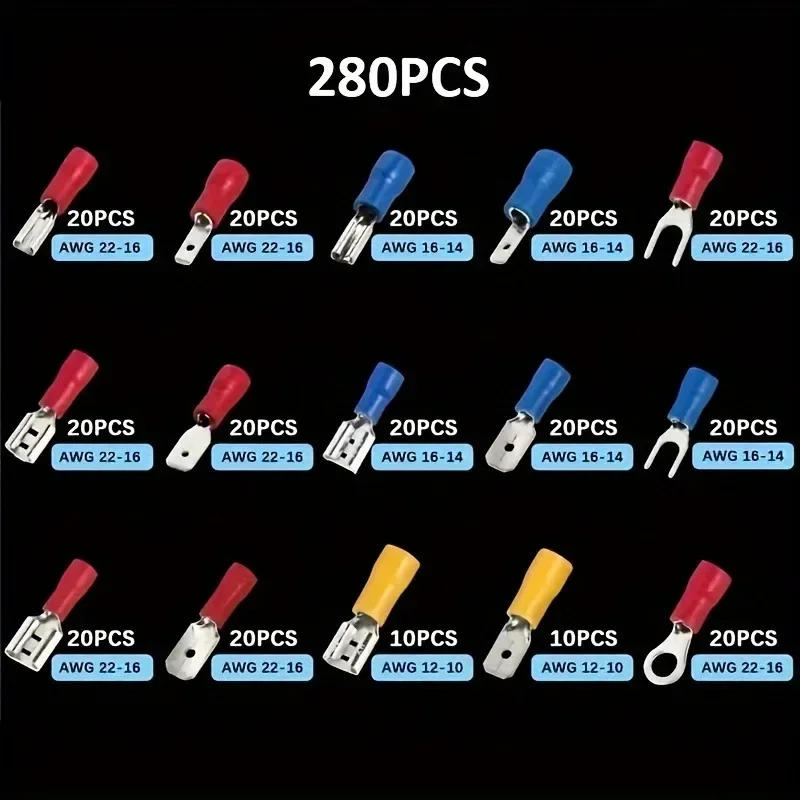 Description Picture 6 of item140/280Pcs Insulated Cable Connectors Spade Crimp Terminal Kit Copper Contact Crimp Termination with 4-in-1 Wire Stripper