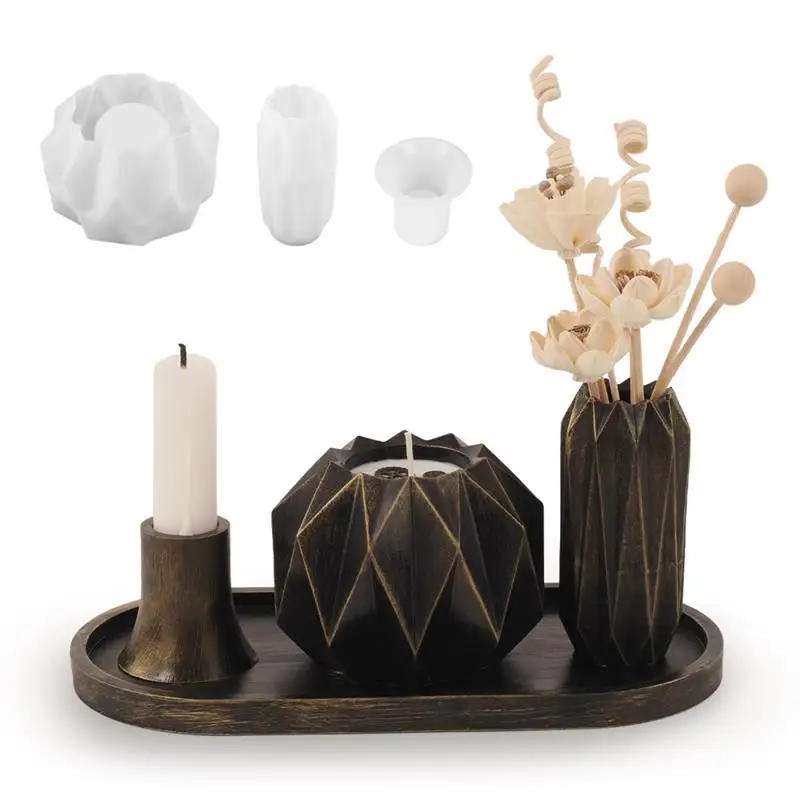 Description Picture 3 of itemDIY Cut Surface Vase Candle Set Silicone Mold Gypsum Candle Holder Desktop Storage Jar Ornament Epoxy Resin Mold Home Decoration